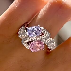 Sparkling tri-color Cubic Zirconia layered ring, Sz.9